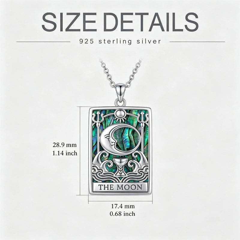 Sterling Silver Abalone Shell Tarot Card Pendant Necklace Gifts for Birthday Halloween Anniversary Valentine’s Day