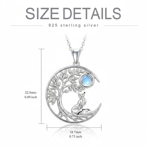 Sterling Silver Moonstone Tree of Life Wolf Cat Fox Rabbit Monkey Pendant Necklace Gift for  Birthday Christmas