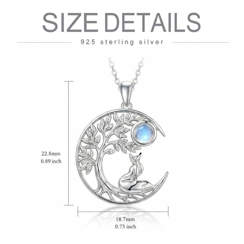 Sterling Silver Moonstone Tree of Life Wolf Cat Fox Rabbit Monkey Pendant Necklace Gift for  Birthday Christmas