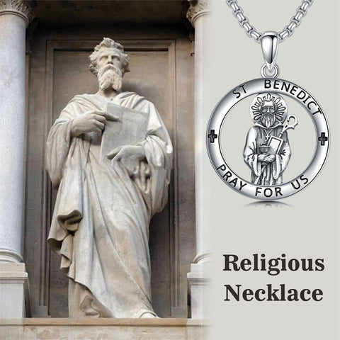 Sterling Silver Crown of Thorns Jesus St Benedict St Michael Pendant Necklace