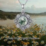 Sterling Silver Turquoise Moonstone Moss Agate Lapis Lazuli Daisy Pendant Necklace