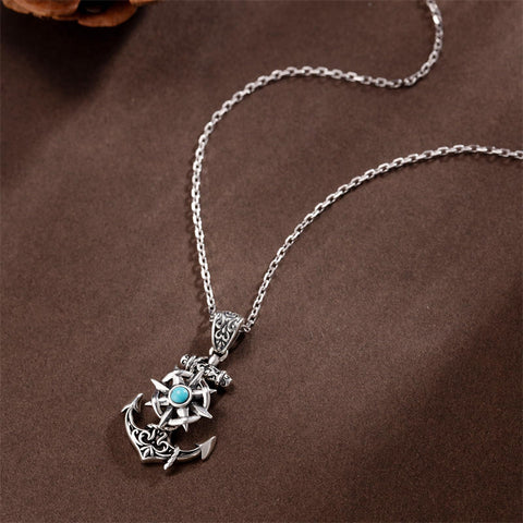 Sterling Silver Turquoise Anchor Pendant Necklace Graduation Gifts 2025