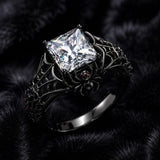 Sterling Silver 10K 14K 18K Gold Moissanite Gothic Black  Engagement Wedding Ring  for Women Halloween Gift
