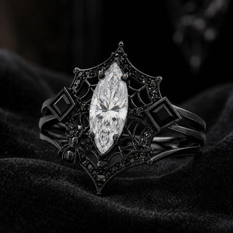 Sterling Silver 10K 14K 18K Gold Moissanite Gothic Black  Engagement Wedding Ring  for Women Halloween Gift
