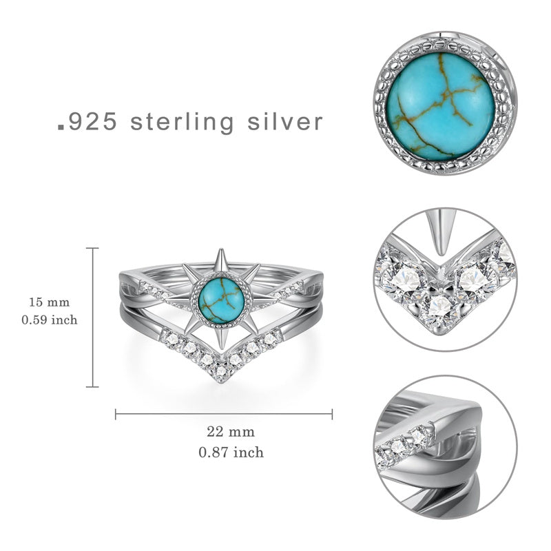 Sterling Silver Genuine Turquoise Engagement Wedding Ring Set for Women