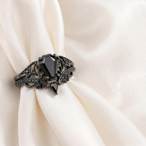 Sterling Silver 10K  14K  18K Gold 1CT-4CT Black Onyx Engagement Ring Gothic Wedding Promise Ring