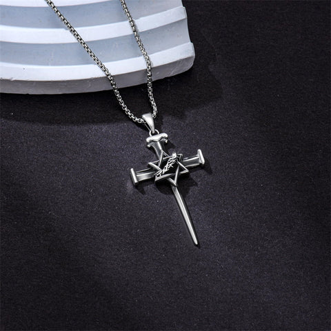 Sterling Silver Star Of David  Cross Pendant Necklace