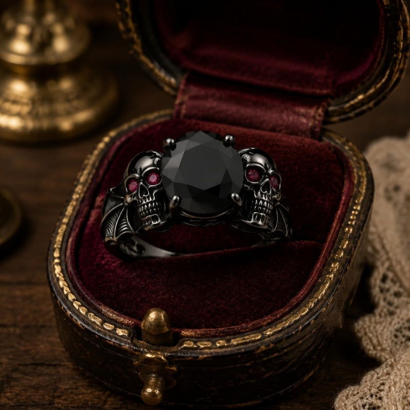Sterling Silver 10K 14K 18K Gold 2-5CT Heart  Birthstone  Gothic Skeleton Halloween Skull Bat Ring