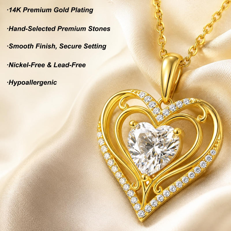 Heart Rose Pendant Necklace for Women  14K Gold Plated Mothers Day  Anniversary Birthday Gift