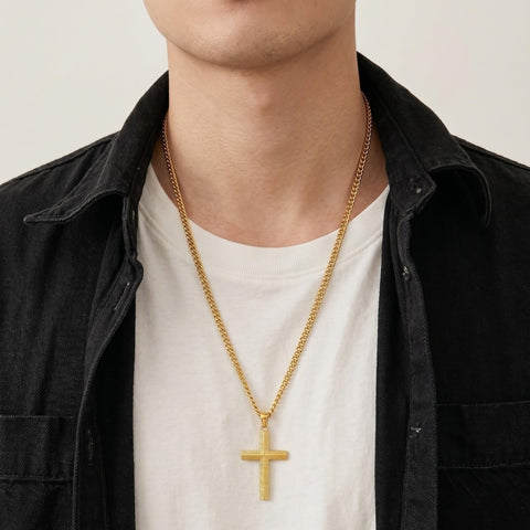 Cross Pendant Necklace for Men 14K Gold Plated Minimalist Christian Jewelry Religious Gift