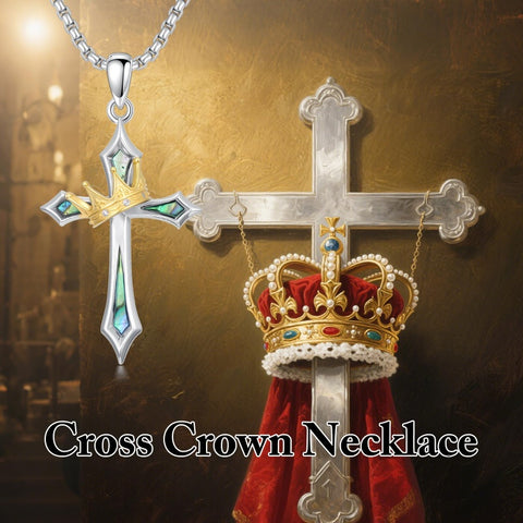 Sterling Silver Cross with Crown Pendant Necklace Religion Jewelry for Birthday Anniversary Day Christmas