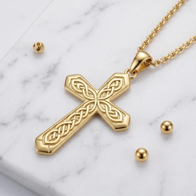 10K 14K 18K Gold Cross Pendant Necklace Religious Jewelry Gifts for Men and Women