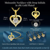 14K Gold Plated Initial Love Heart 2 Carat Moissanite Necklaces for Women Christmas Anniversary Birthday Present Gifts