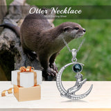 Sterling Silver Moss Agate Moon Otter Pendant Necklace
