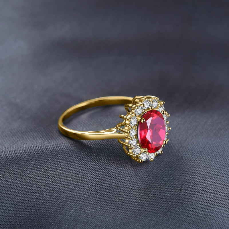 14K Yellow Gold Plated Birthstone Halo Engagement Rings for Women