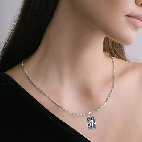 Sterling Silver Tarot Card 12 Zodiac Sign Pendant Necklace