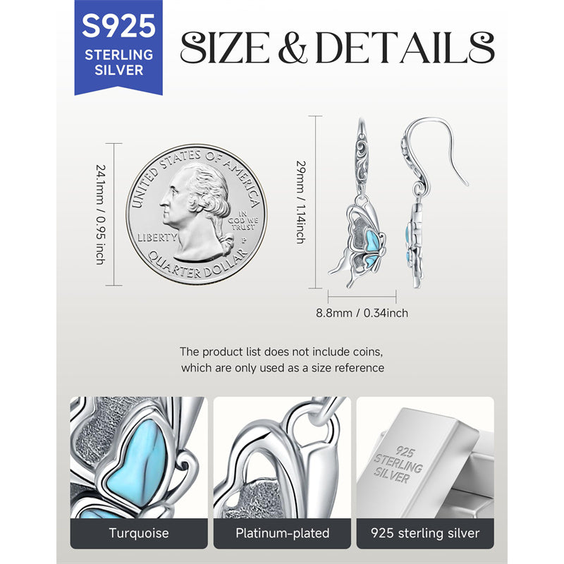 Sterling Silver Vintage Moonstone Turquoise Lotus Tree of Life Hummingbird Butterfly Drop Earrings