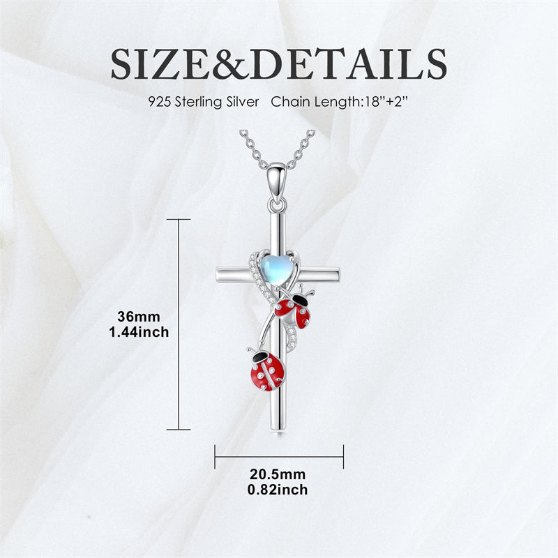 Sterling Silver Cross Moonstone Dragonfly Butterfly Bee Hummingbird Ladybug Pendant  Necklace for Women