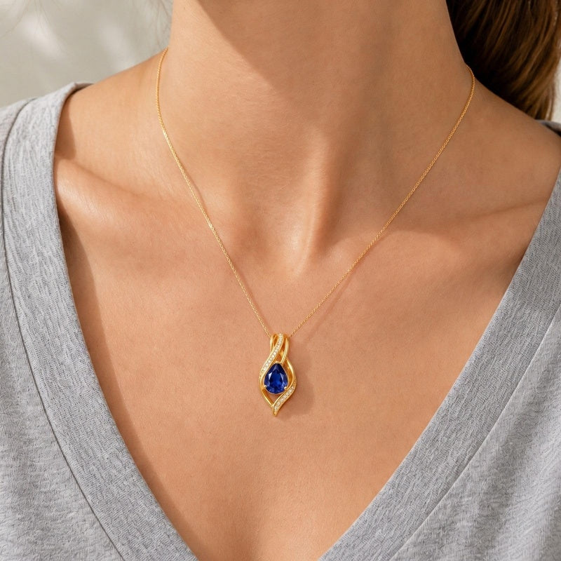 14K Gold Plated  Teardrop Birthstone Infinity Pendant Necklace for Women