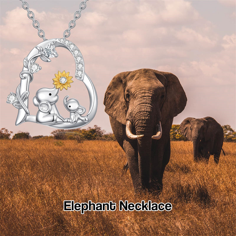 Sterling Silver Cubic Zircon Mother Daughter Mama Bear Giraffe Elephants Otters Penguins Heart Pendant Necklace