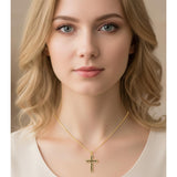 14K Gold Plated Turquoise  Abalone Shell Malachite Wood Filigree Cross Pendant Necklace