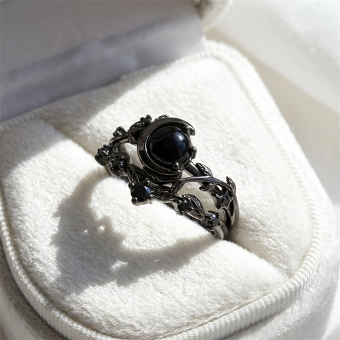 Sterling Silver 10K  14K  18K Gold 1CT-4CT Black Onyx Engagement Ring Gothic Wedding Promise Ring