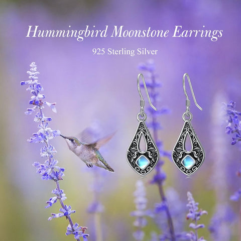 Sterling Silver Moonstone Filigree Bee Dragonfly Hummingbird Butterfly Dangle Earrings for Women Christmas Gift