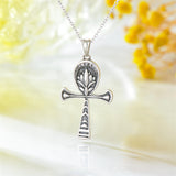 Sterling Silver  Ankh Lotus Pendant Necklace