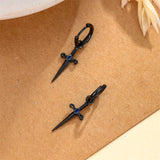 Sterling Silver Black Sword Cross Hoop Earrings Gift for Men Women