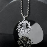Sterling Silver Crown of Thorns Jesus St Benedict St Michael Pendant Necklace