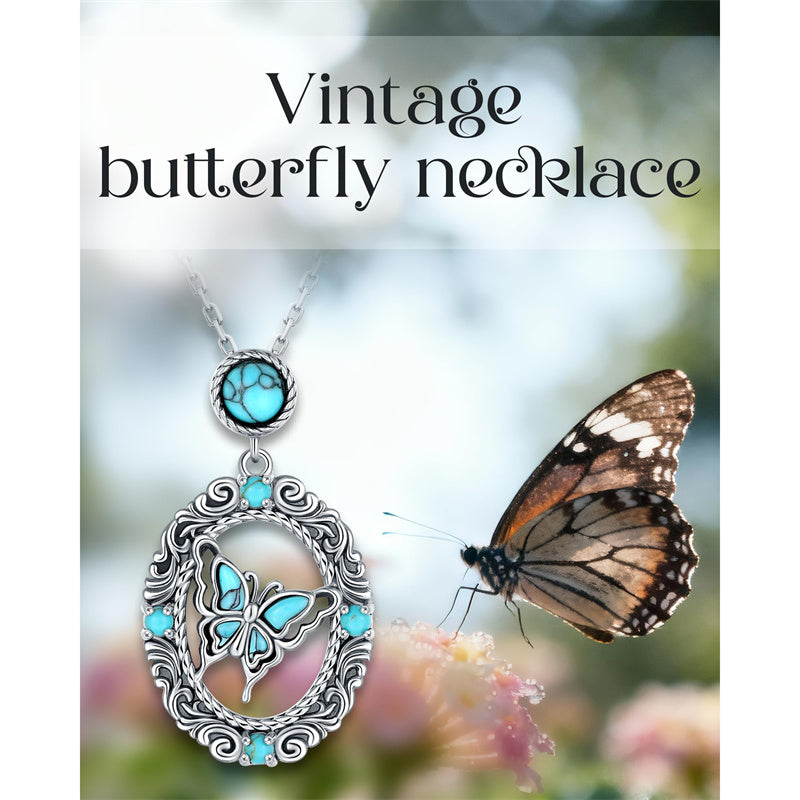 Sterling Silver Turquoise Butterfly Angel Wing Bee Hummingbird Pendant Necklace