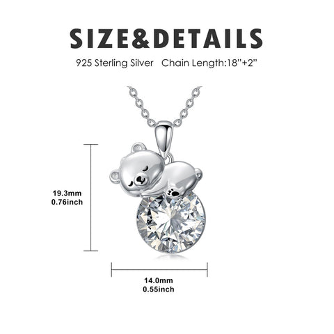 Sterling Silver Birthstone Teddy Bear Pendant Necklace Christmas Gifts for Women Children