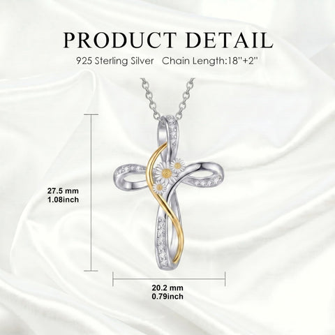 Sterling Silver Daisy Rose Plumeria Lotus Sunflower Cross Pendant Necklace for Women