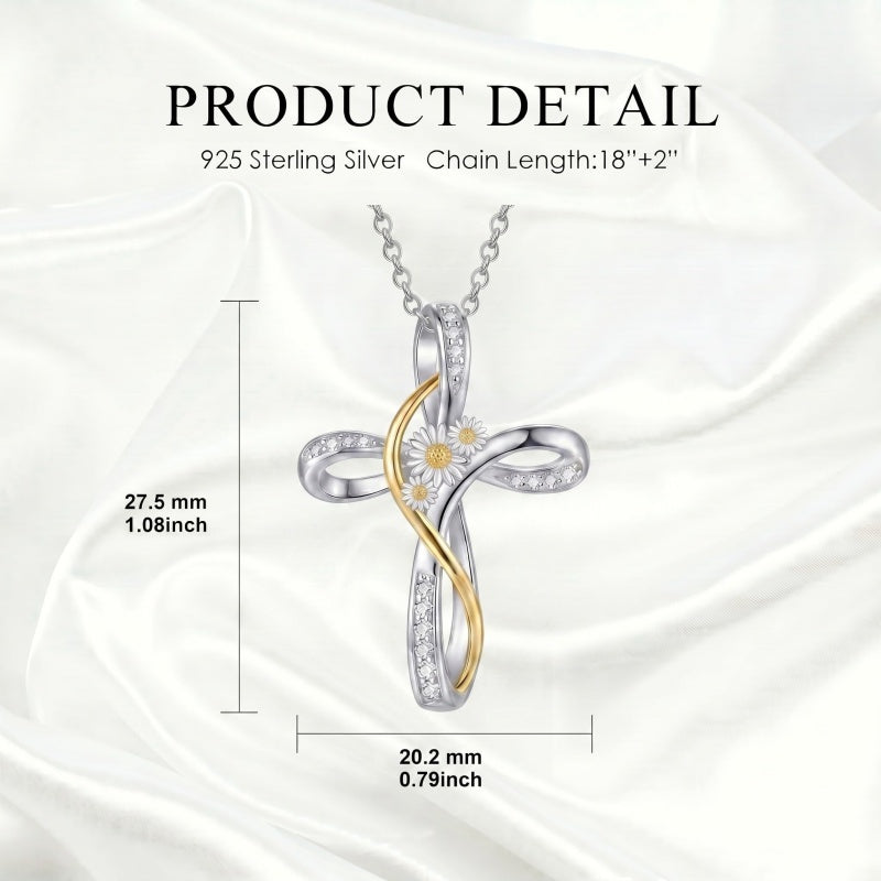 Sterling Silver Daisy Rose Plumeria Lotus Sunflower Cross Pendant Necklace for Women