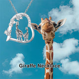 Sterling Silver Cubic Zircon Mother Daughter Mama Bear Giraffe Elephants Otters Penguins Heart Pendant Necklace