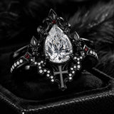 Sterling Silver 10K 14K 18K Gold Moissanite Gothic Black  Engagement Wedding Ring  for Women Halloween Gift