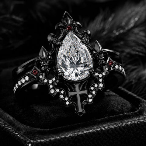 Sterling Silver 10K 14K 18K Gold Moissanite Gothic Black  Engagement Wedding Ring  for Women Halloween Gift