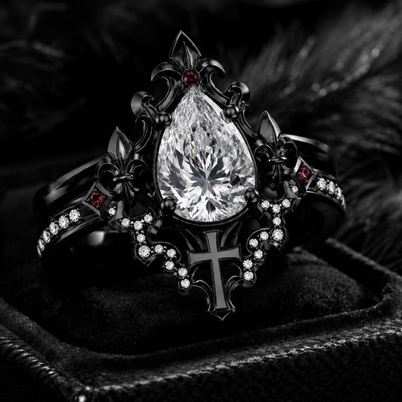 Sterling Silver 10K 14K 18K Gold Moissanite Gothic Black  Engagement Wedding Ring  for Women Halloween Gift