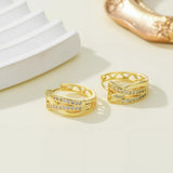 14K Gold Plated Cubic Zirconia X-shaped Thick Small Hoop Earring