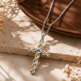 14K Gold Plated Two Tone Cross Pendant Necklace Christian Jewelry Religious Gift