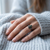 Sterling Silver 10K 14K  18K Gold Personalized Engraved Moss Agate Gothic Promise Wedding Engagement Black Ring Set