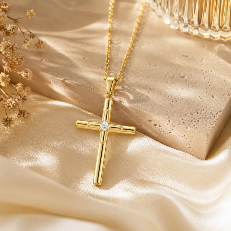 Minimalist Cross Pendant Necklace 14K Gold Plated for Women Faith Jewelry Religious Gifts