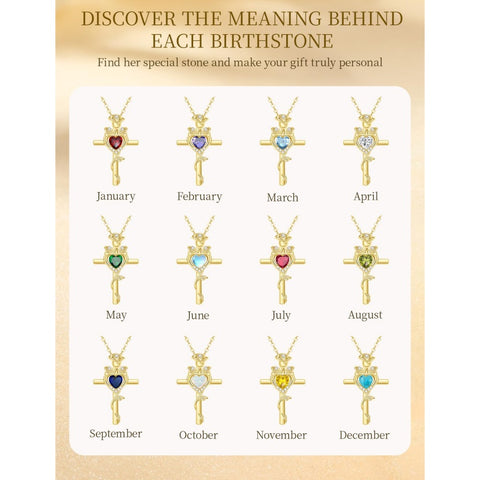 14K Gold Plated Birthstone Rose Cross Necklace for Women Faith Jewelry Gift