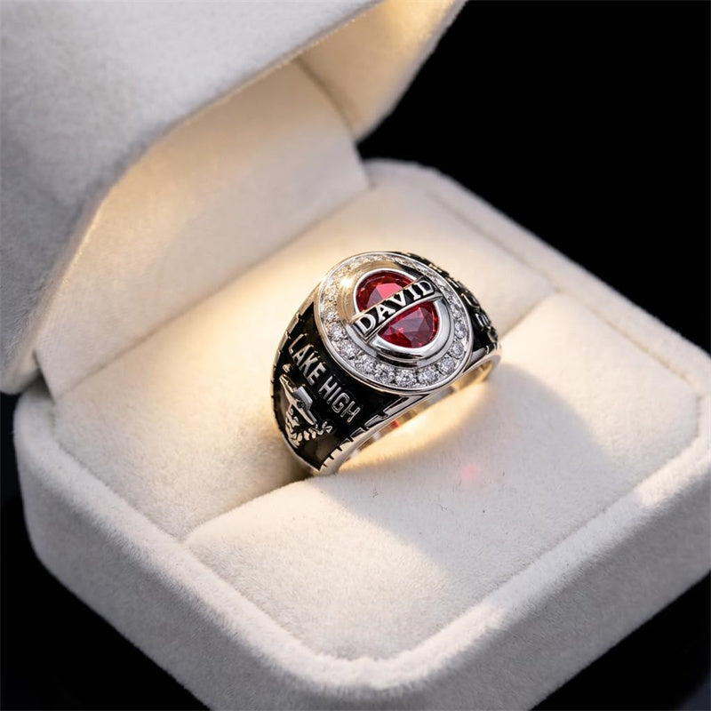 Copper Sterling Silver Personalized Birthstone Engraved High School and College Class Ring