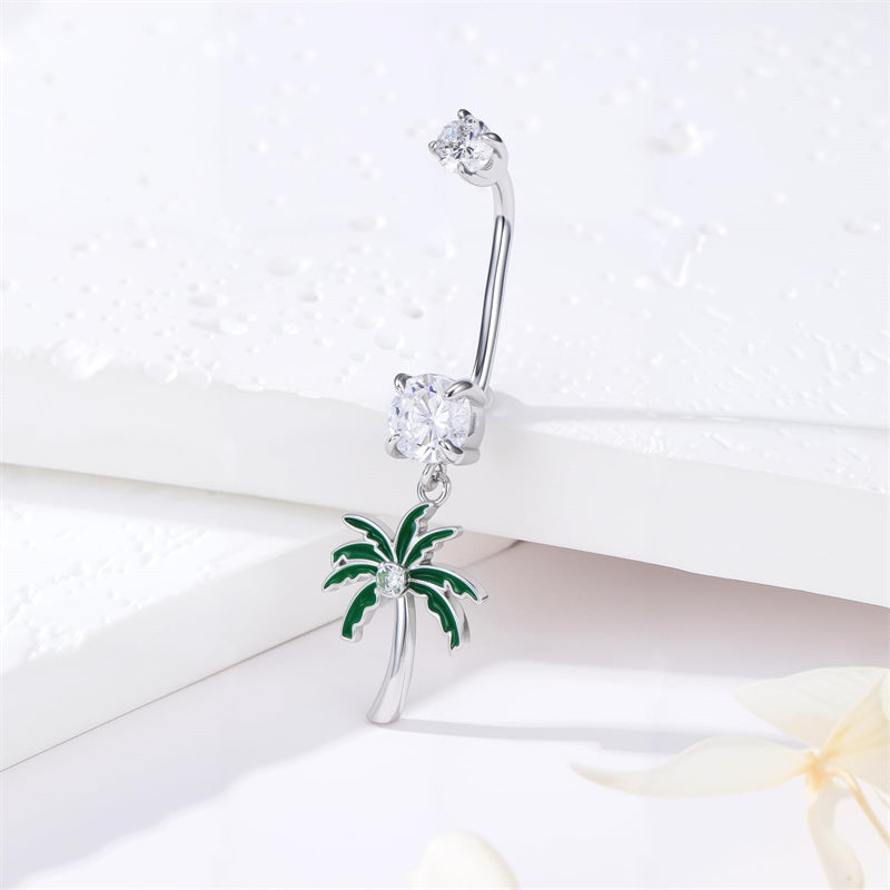 Sterling Silver Cubic Zircon Angel Wings Mermaid Tail Palm Tree Pet Paw Print Belly Button Ring