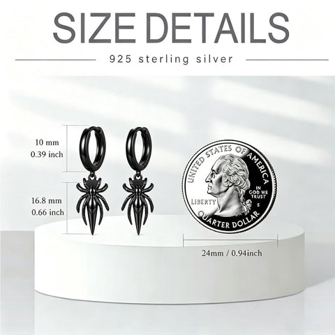 Sterling Silver Feather Arrow  Skull Spider Bat Scorpion Hoop Earrings Halloween Christmas Gift
