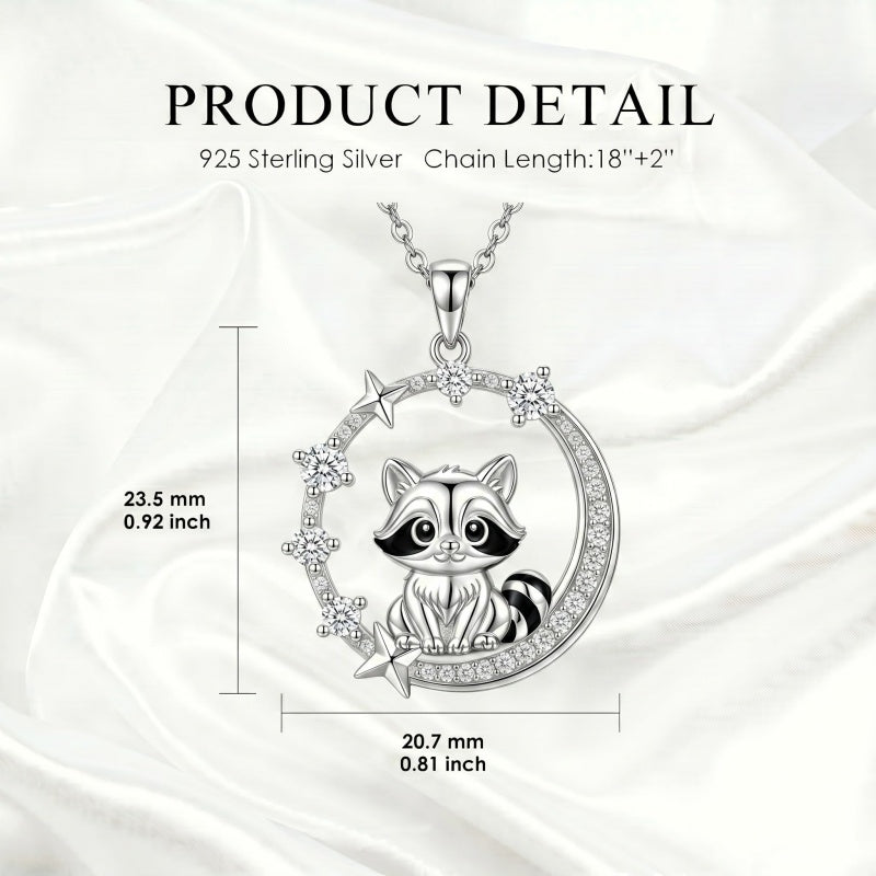 Sterling Silver Cubic Zirconia Raccoon Cat Dog Corgi Otter Highland Cow Pendant Necklace Gift for Birthday Christmas