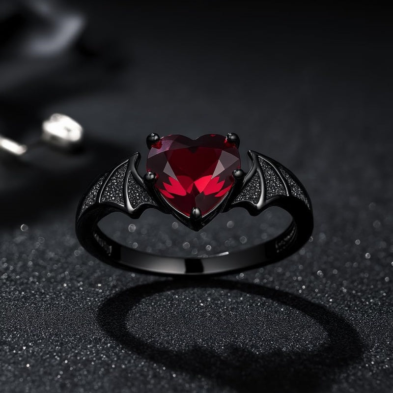 Sterling Silver Personalized Birthstone Punk Skull Bat Snake Ring Goth Jewelry for Halloween Birthday