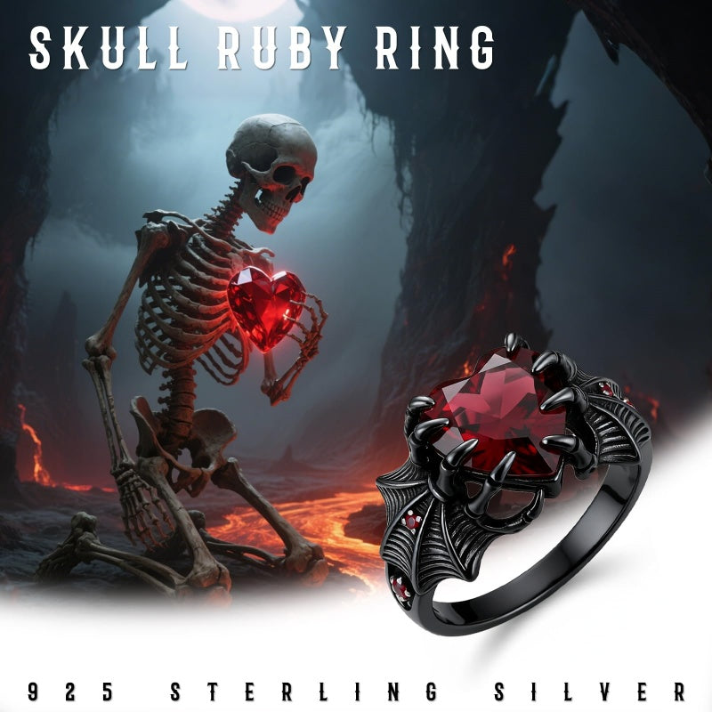 Sterling Silver 10K 14K 18K Gold 2-5CT Heart  Birthstone  Gothic Skeleton Halloween Skull Bat Ring