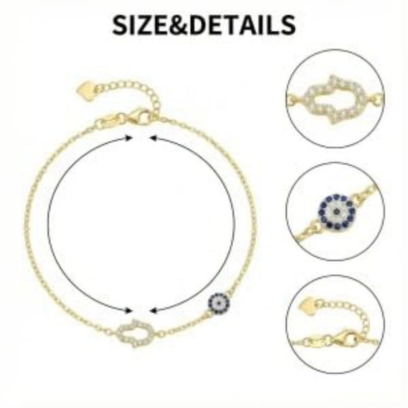 14K Gold Plated  Cubic Zircon Evil Eye Hamsa Hand Bracelets for Women